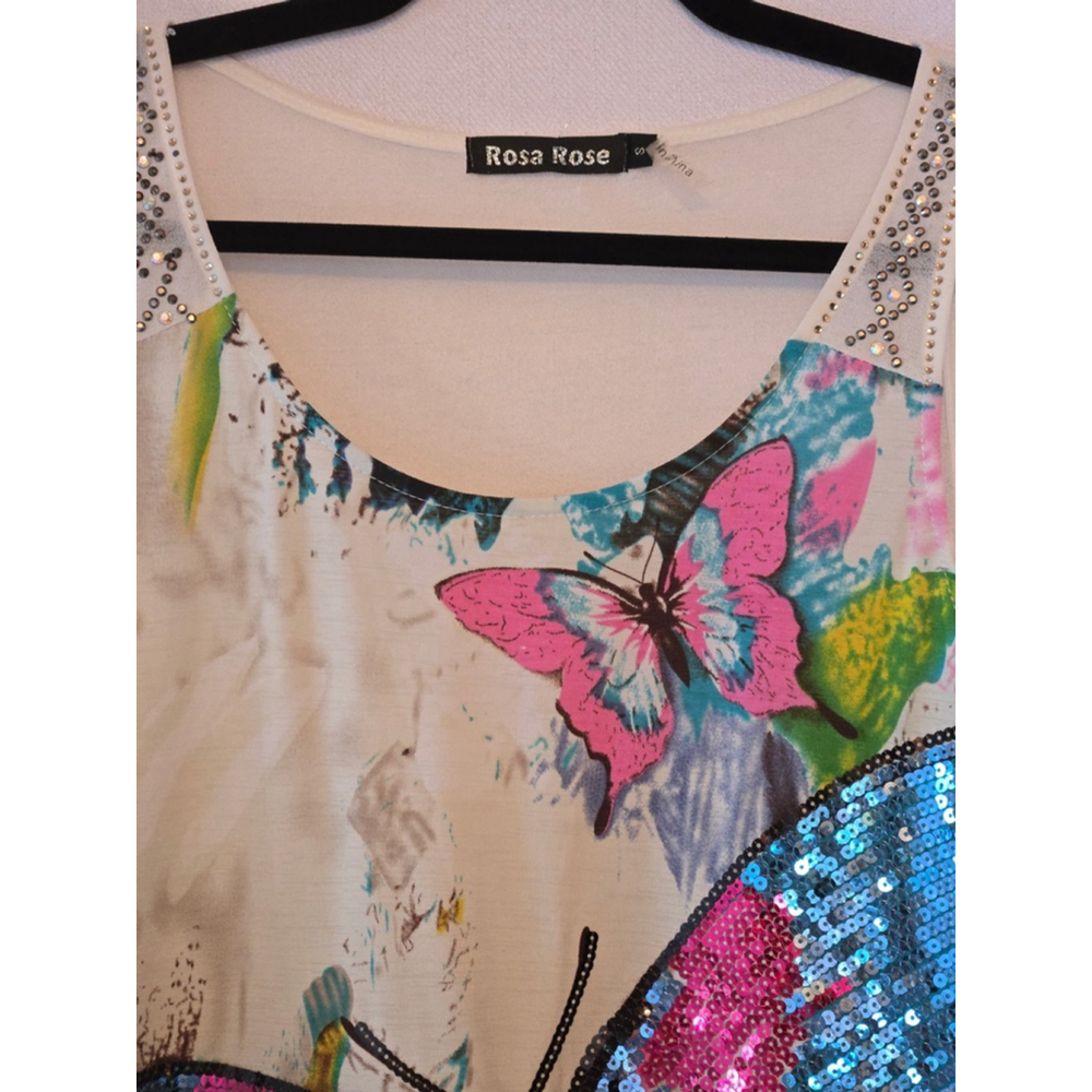 Women's Rosa Rose Tank Top Size S White Multi-color Butterfly - Picture 3 of 4